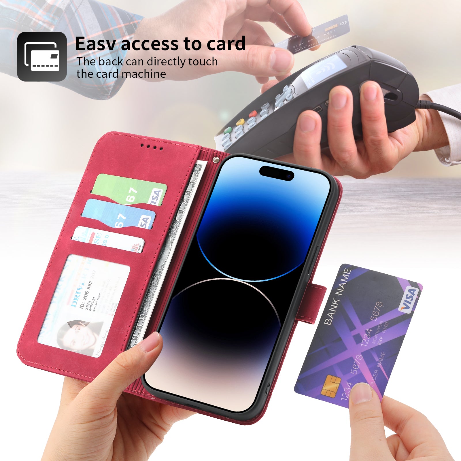 DIERFENG DF-03 for iPhone 14 Pro Max PU Leather Case Lines Imprinted Shockproof Phone Wallet Stand Cover DIERFENG DF-03 for iPhone 14 Pro Max PU Leather Case Lines Imprinted Shockproof Phone Wallet Stand Cover